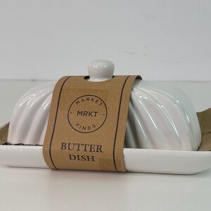 White Butter Dish Ribbed Market Finds Ceramic 8” TT2023 New New